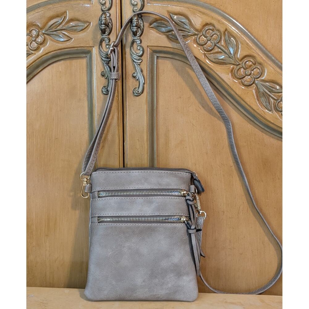 Beige Cross Body Faux Leather Compartment Purse